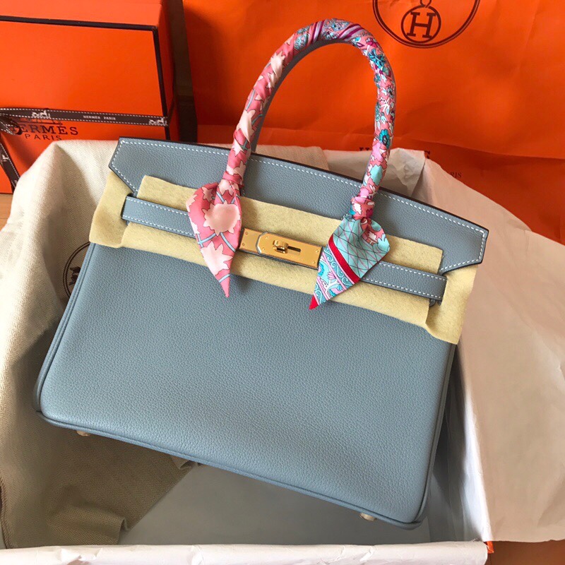 Hermes Birkin 35CM Togo Leather Handbag Blue Lin